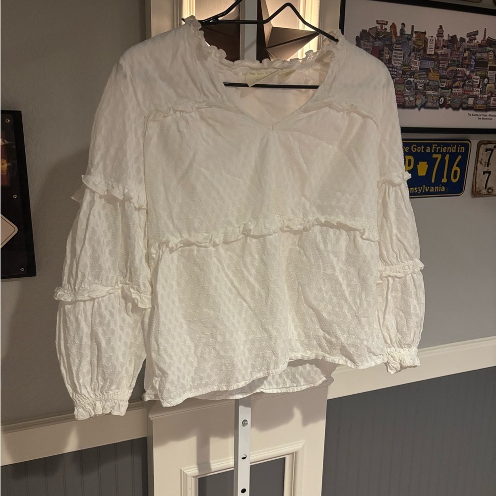 ANTHROPOLOGIE MAEVE Angela Ruffle Peasant Blouse White XS - Picture 2 of 5